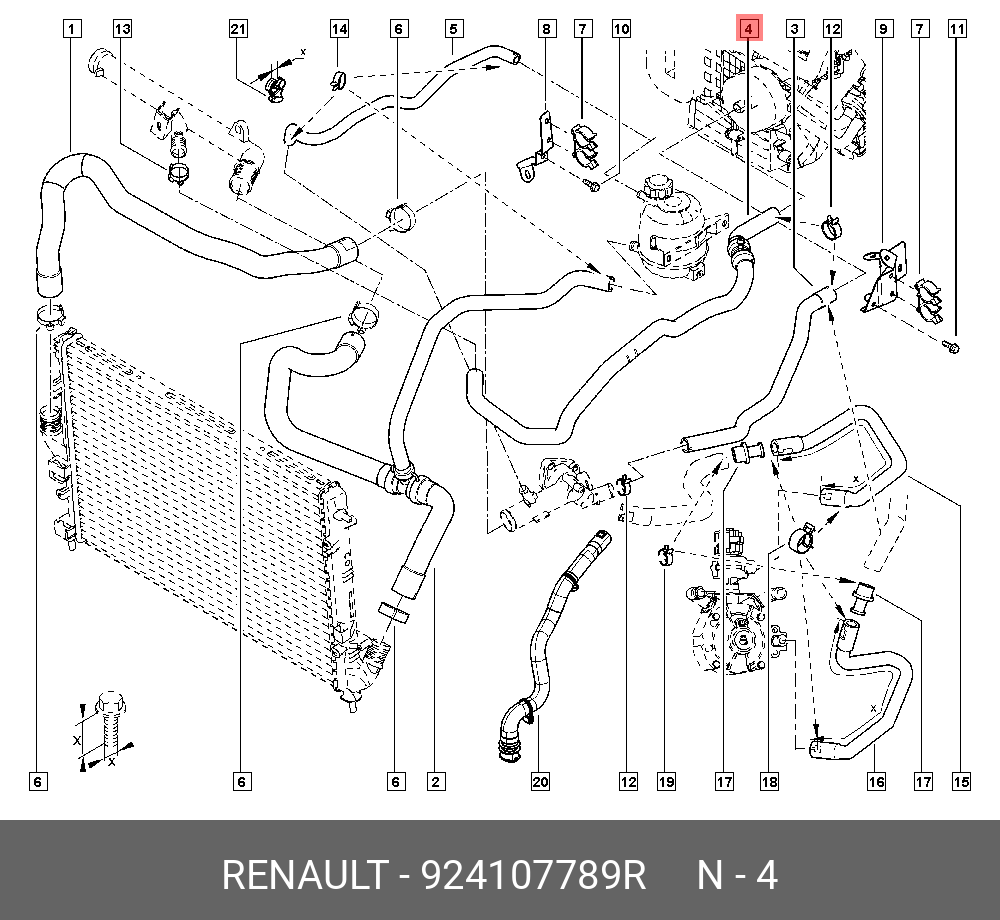 924107789R RENAULT Патрубок радиатора отопителя (рез)
