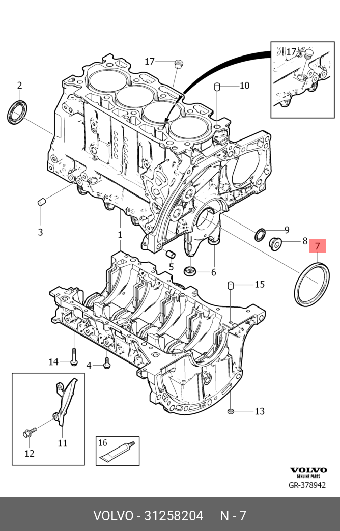 31258204 VOLVO Уплотняющее кольцо, коленчатый вал