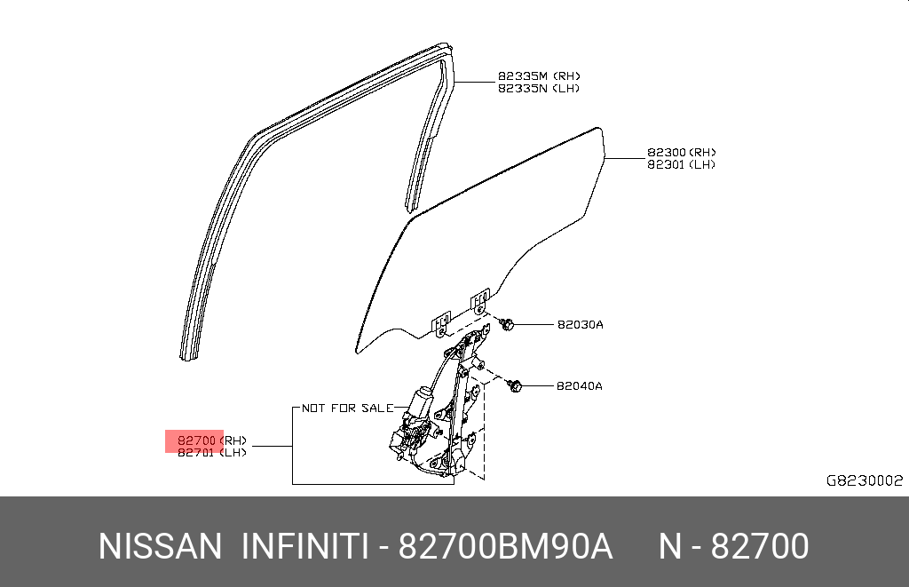 82700BM90A NISSAN Механизм стеклоподъемника задней правой двери