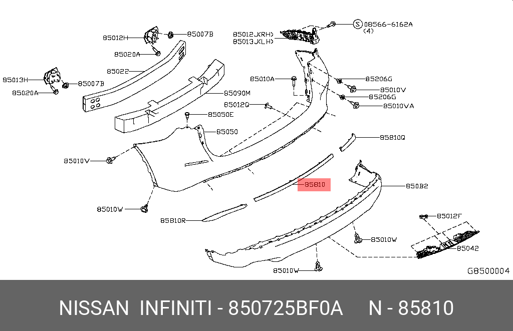 850725BF0A NISSAN MOULDING-REAR BUMPER