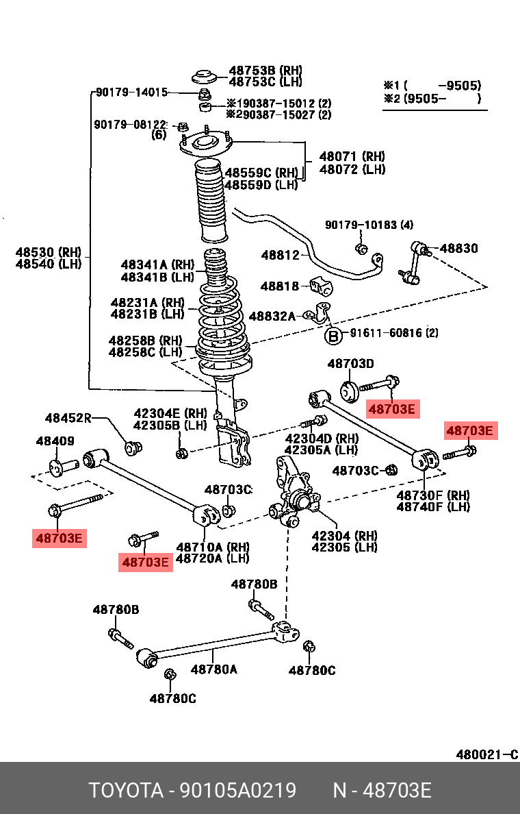 90105A0219 TOYOTA BOLT(FOR REAR SUSPENSION ARM)