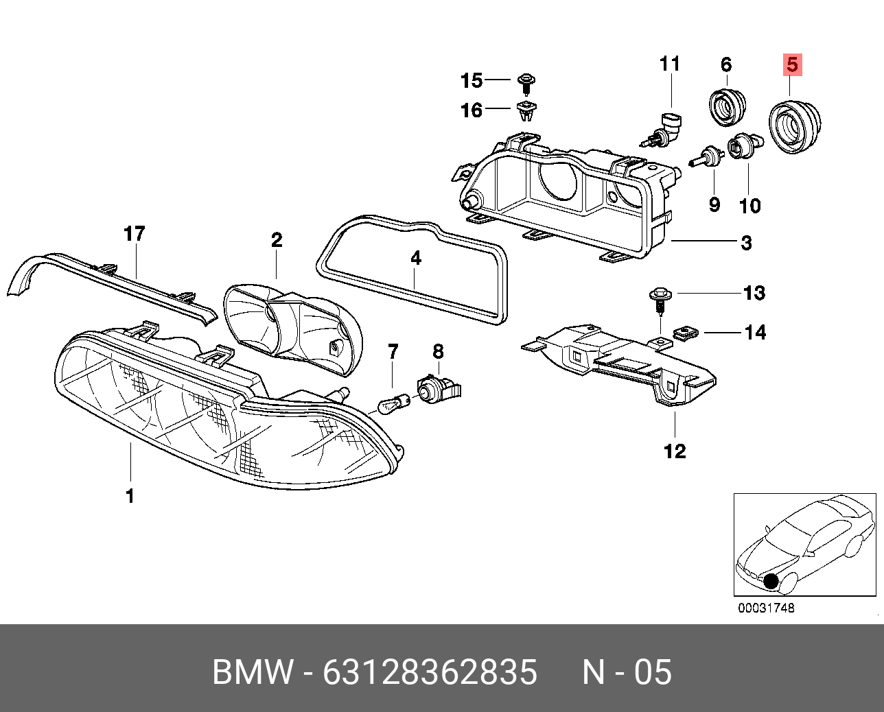 63128362835 BMW Щиток фары ближнего света