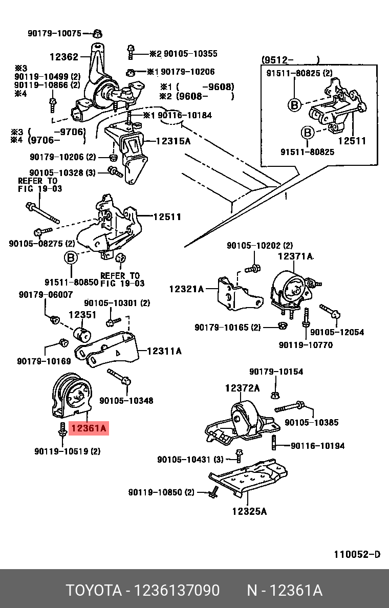 1236137090 TOYOTA ПОДУШКА ДВИГАТЕЛЯ