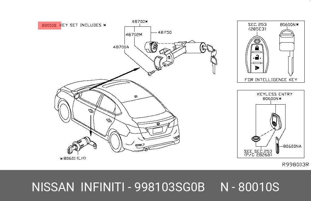 998103SG0B NISSAN KEY SET-CYLINDER LOCK
