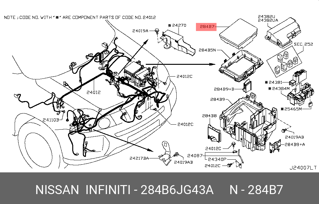 284B6JG43A NISSAN CONTROLLER UNIT-IPDM ENGINE ROOM