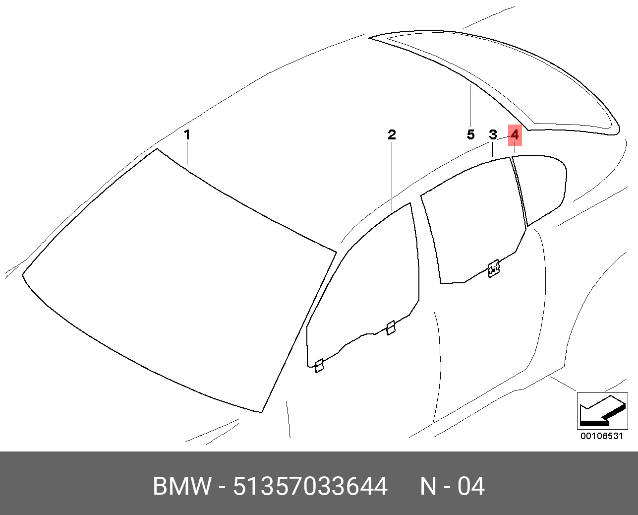 51357033644 BMW Боковое стекло П двери неподвиж. green