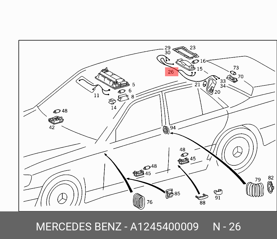 A1245400009 MERCEDES-BENZ ЭЛЕКТРОПРОВОДКА ФОНАРЯ САЛОНА купить в  интернет-магазине AvtoTO