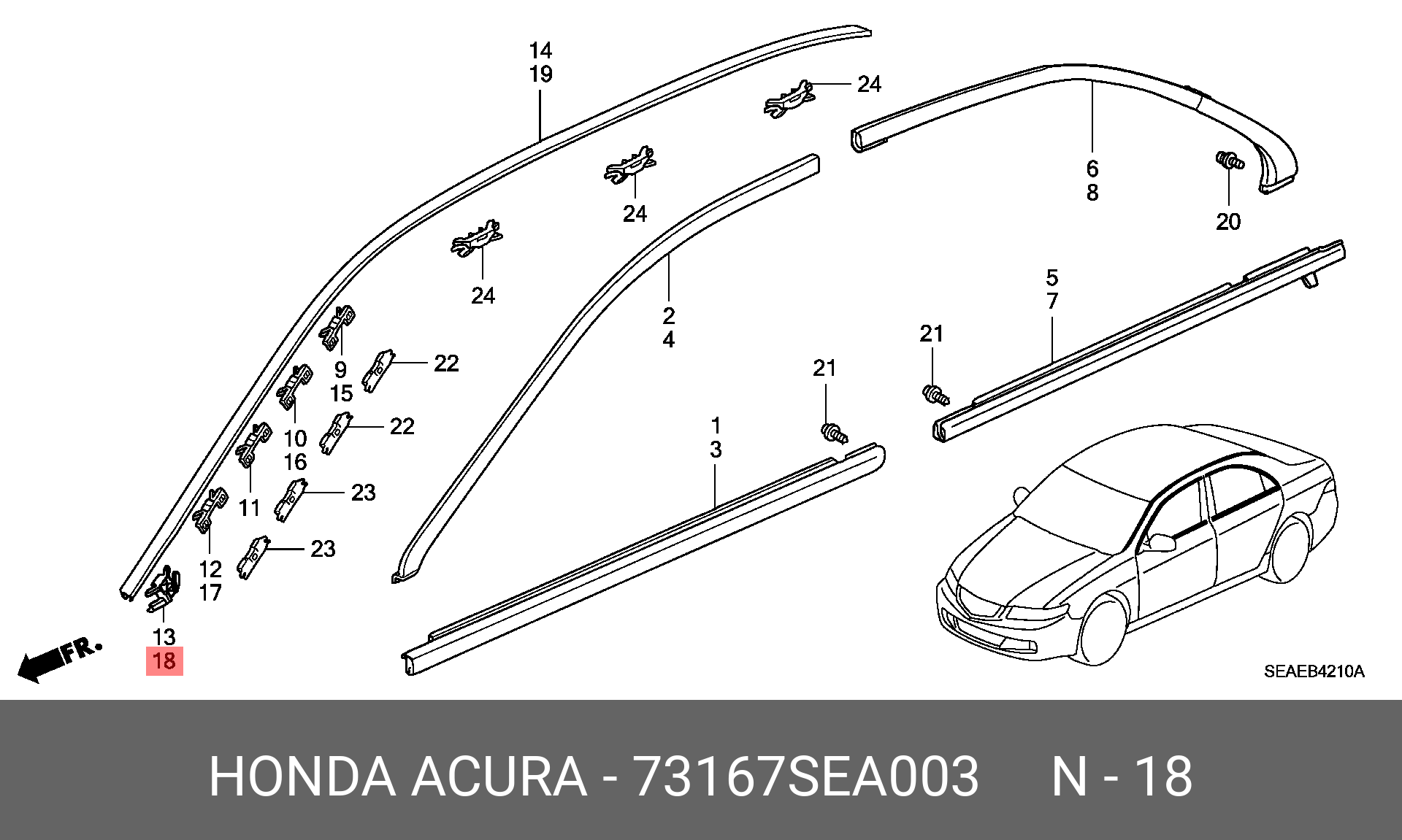 73167SEA003 HONDA Клипса стекла лобового E
