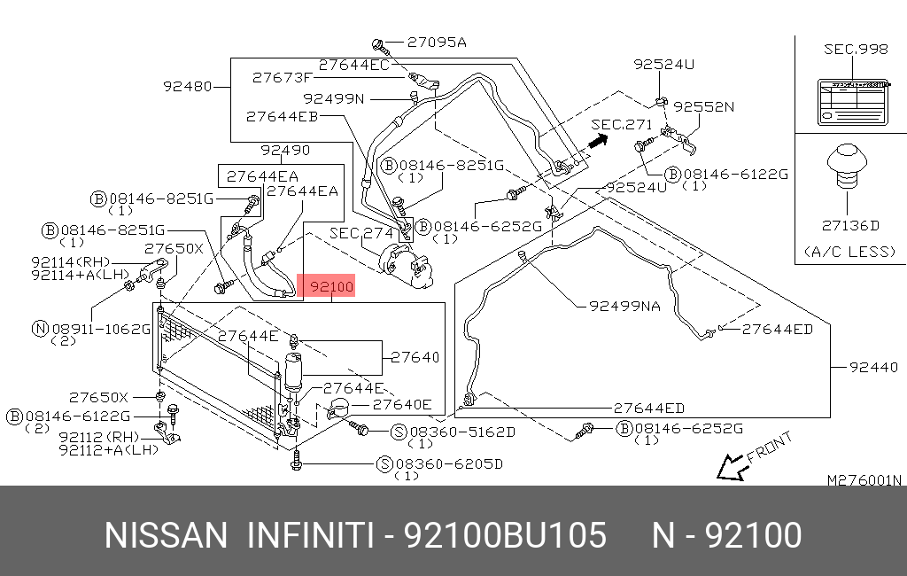 92100BU105 NISSAN Конденсатор, кондиционер