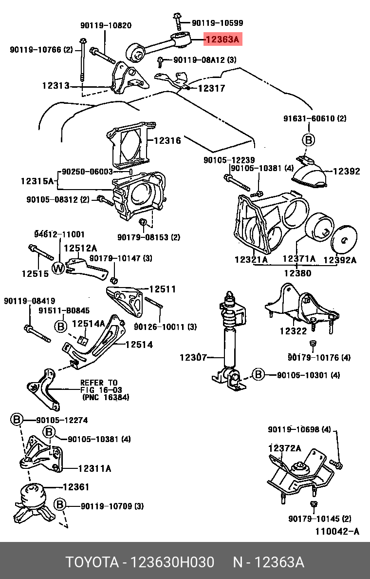 123630H030 TOYOTA САЙЛЕНТБЛОК ОПОРЫ ДВИГАТЕЛЯ