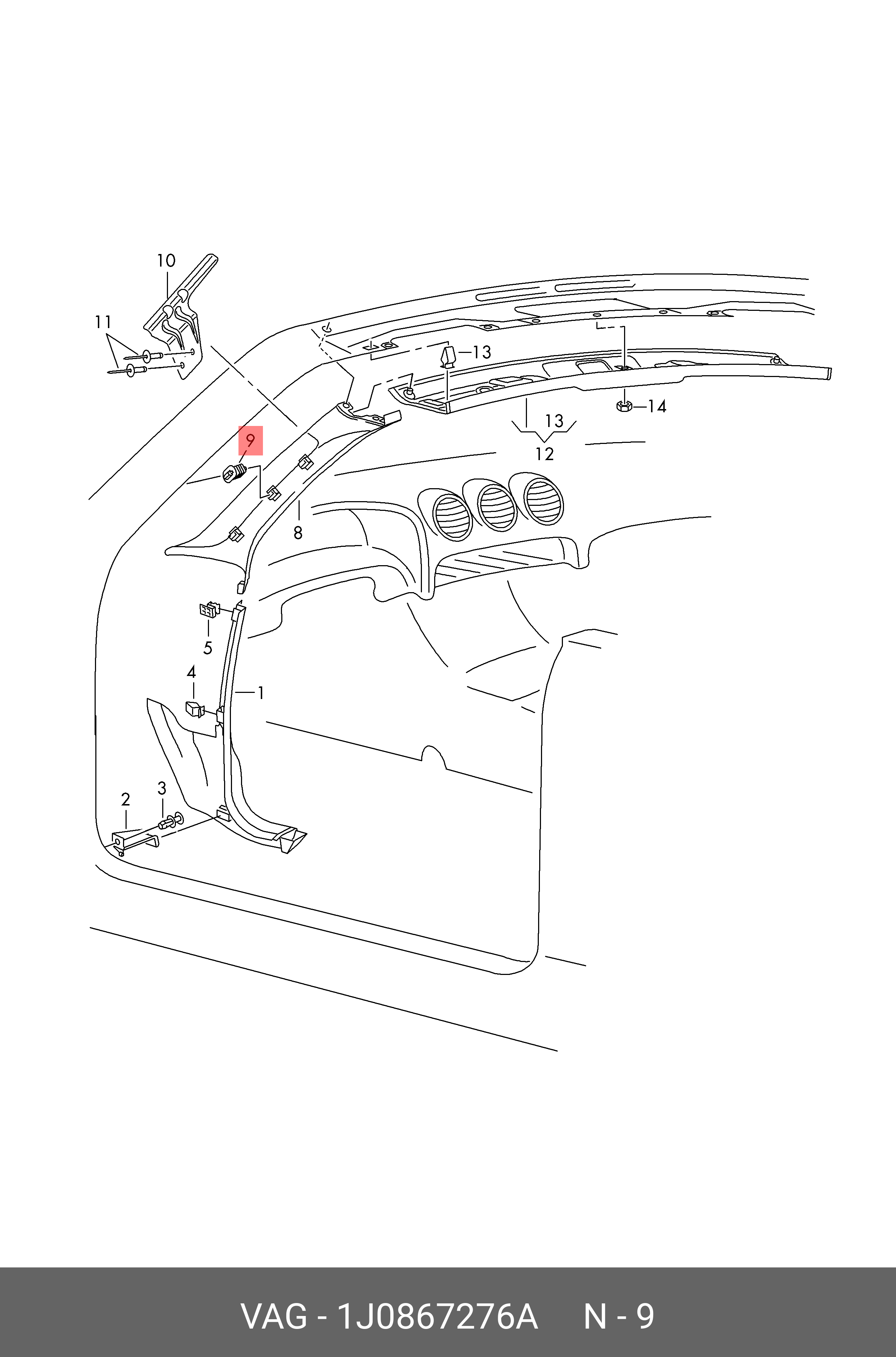 1J0867276A VAG пружинный зажим