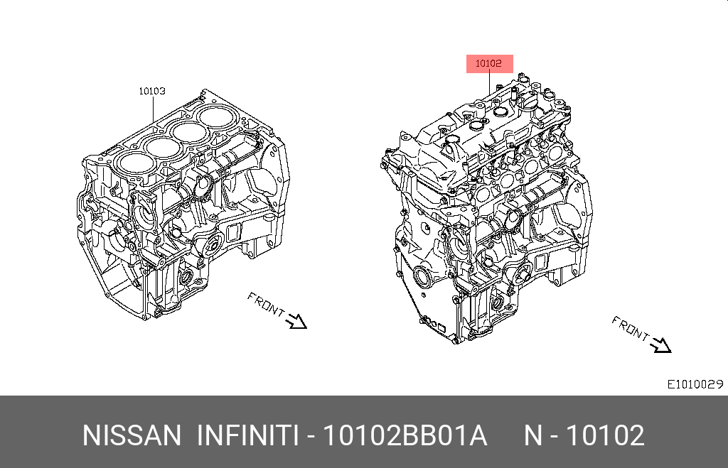 10102BB01A NISSAN ENGINE ASSY-BARE