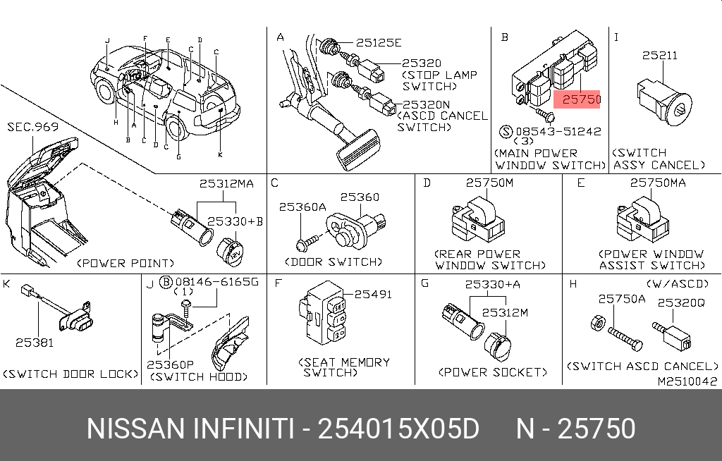 254015X05D NISSAN В К СТЕКЛОПОДЪЕМНИКОВ D40M R51M
