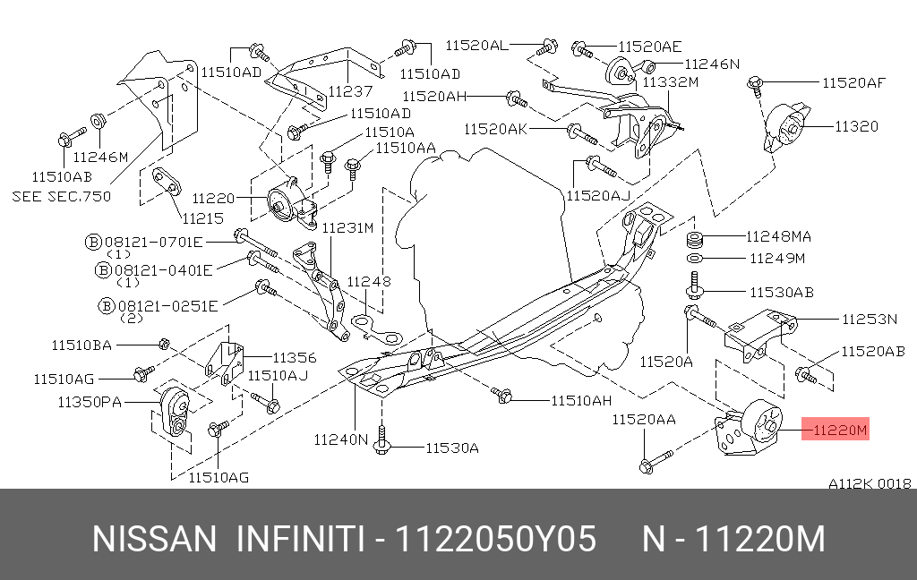 1122050Y05 NISSAN опора двиг.лев. Nissan Sunny/Almera B13/B14/N14/N15 GA16 MT