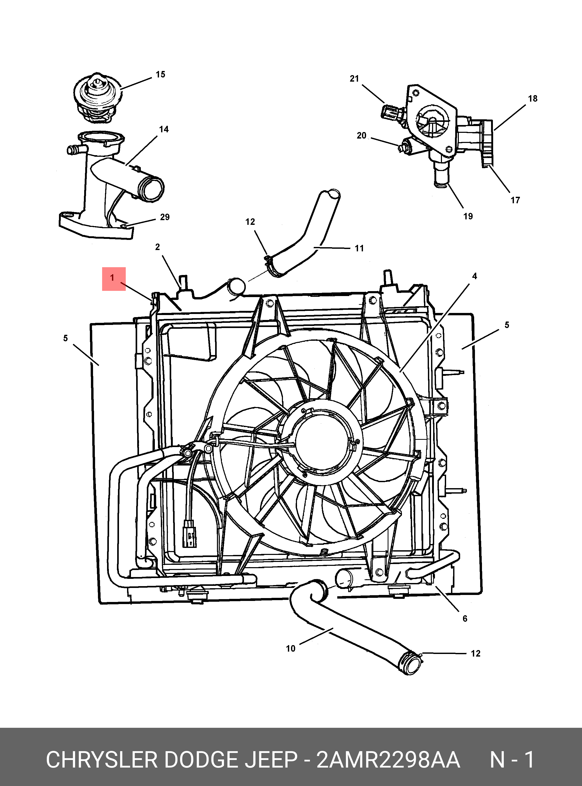 2AMR2298AA CHRYSLER RADIATOR, ENGINE COOLING  WITH SIDE BRACKETS - NOTE:25 PC MIN QTY MIX AND MATCH PALLET PROGRAM ONLY, USE MOPAR.COM TO ORDER, MAGNETI-MARELLI PARTS TAB