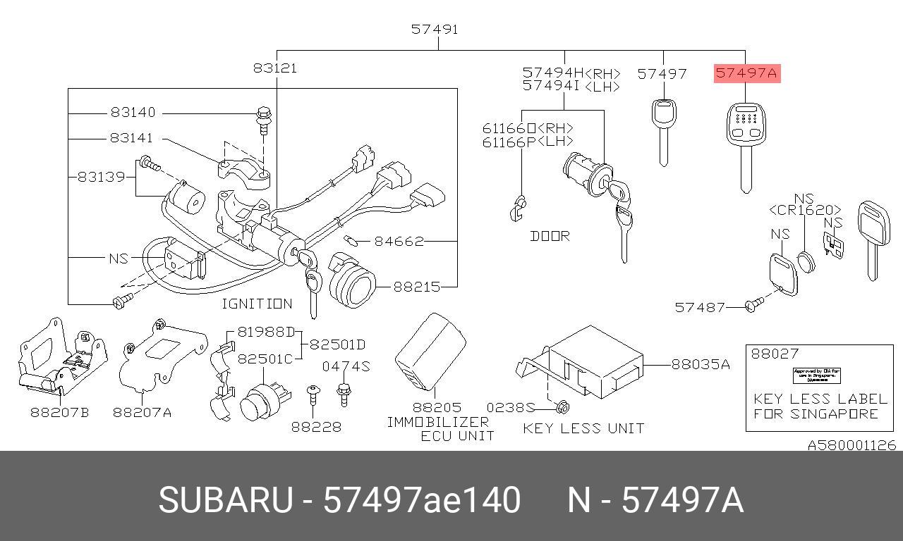 57497AE140 SUBARU ЗАГОТОВКА КЛЮЧА