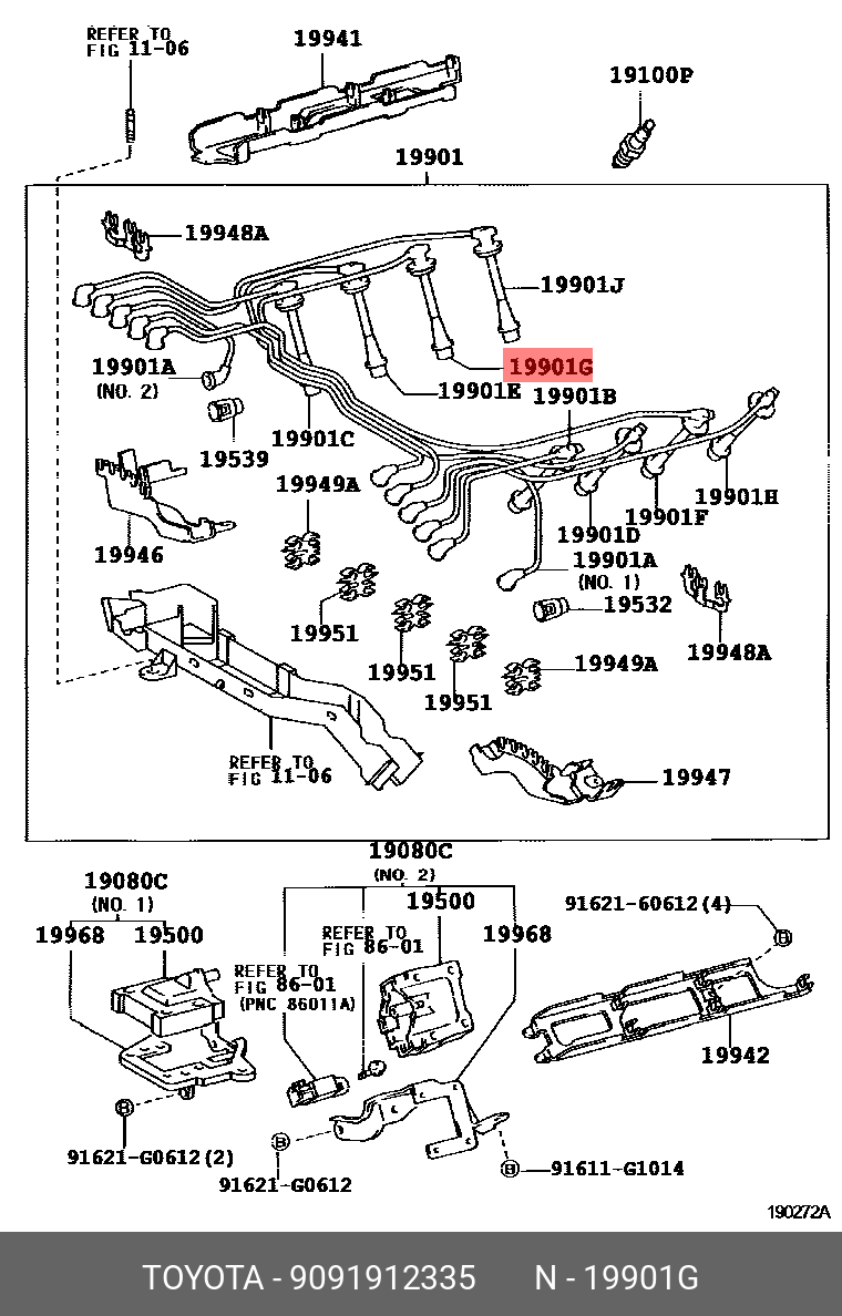 9091912335 TOYOTA Провод высоковольтный системы зажигания