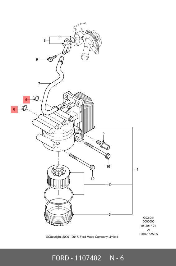 1107482 FORD Кольцо уплотнительное маслянного радиатора / FORD Mondeo 2.0-2.2 00~
