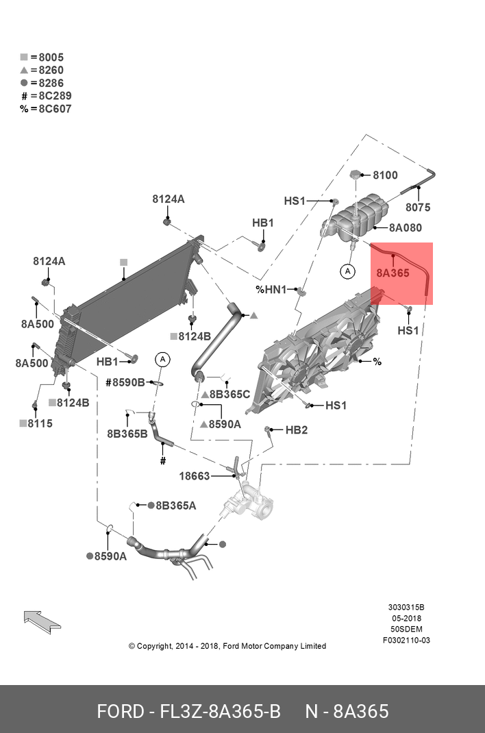 FL3Z8A365B FORD Патрубок системы охлаждения ДВС
