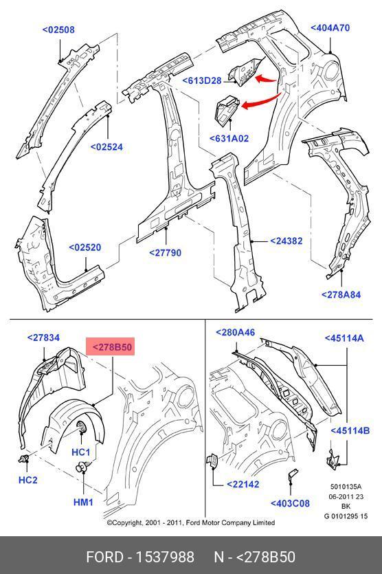 1537988 FORD Подкрылок заднего левого крыла / FORD Fiesta (3-х дверная) 02~