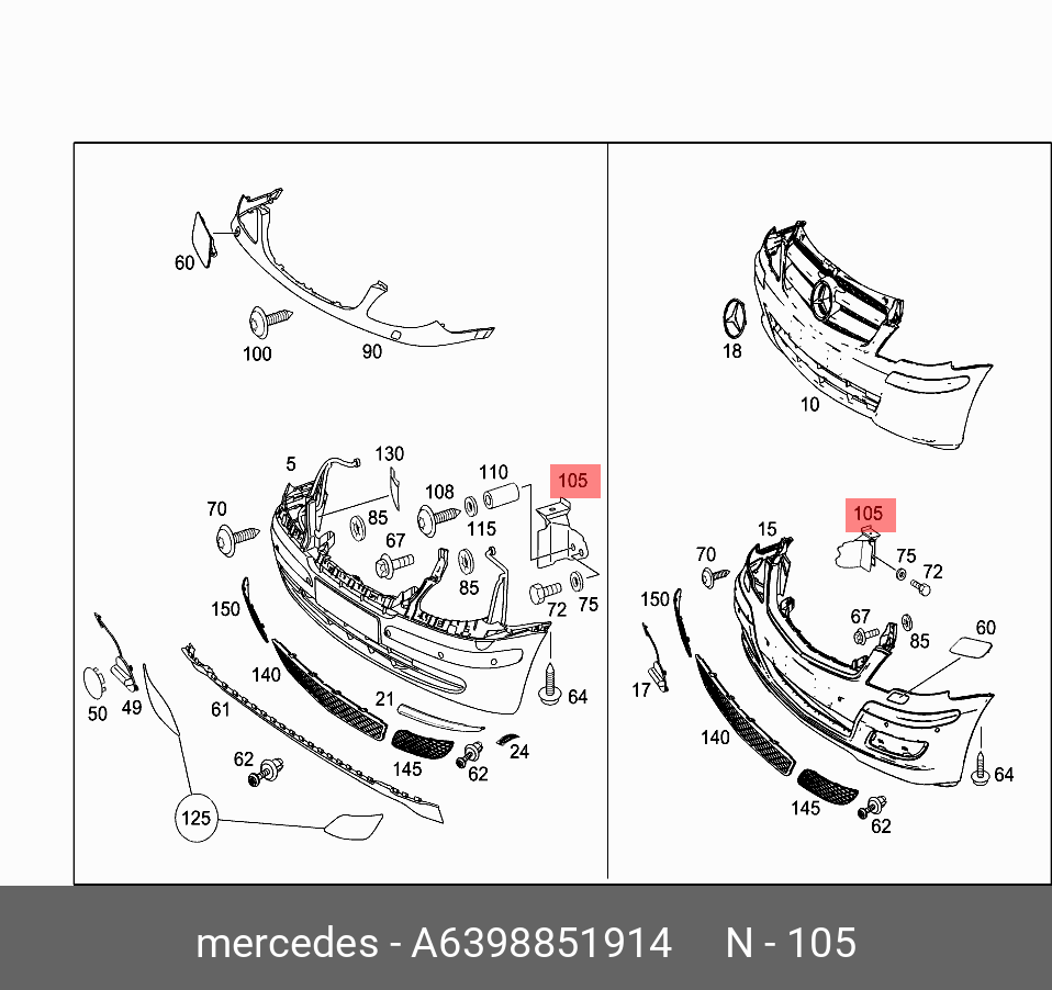 A6398851914 MERCEDES-BENZ КРОНШТЕЙН БАМПЕРА ПЕРЕДНЕГО