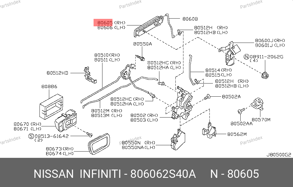 806062S40A NISSAN РУЧКА ДВЕРИ ПЛАСТМАССОВАЯ