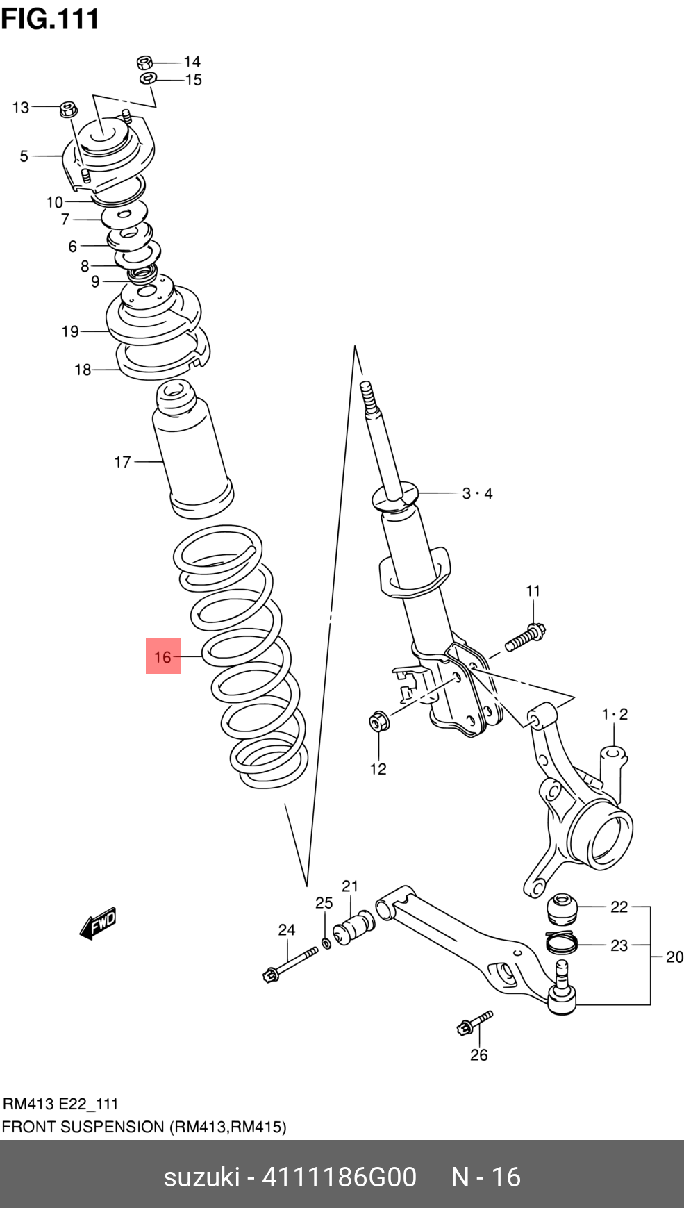 4111186G00 SUZUKI Пружина ходовой части