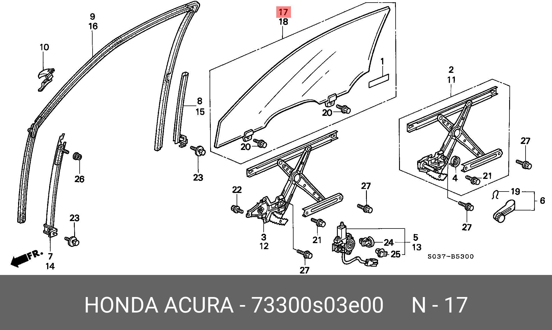 73300S03E00 HONDA GLASS ASSY., R. FR. DOOR (GREEN)(PPG)