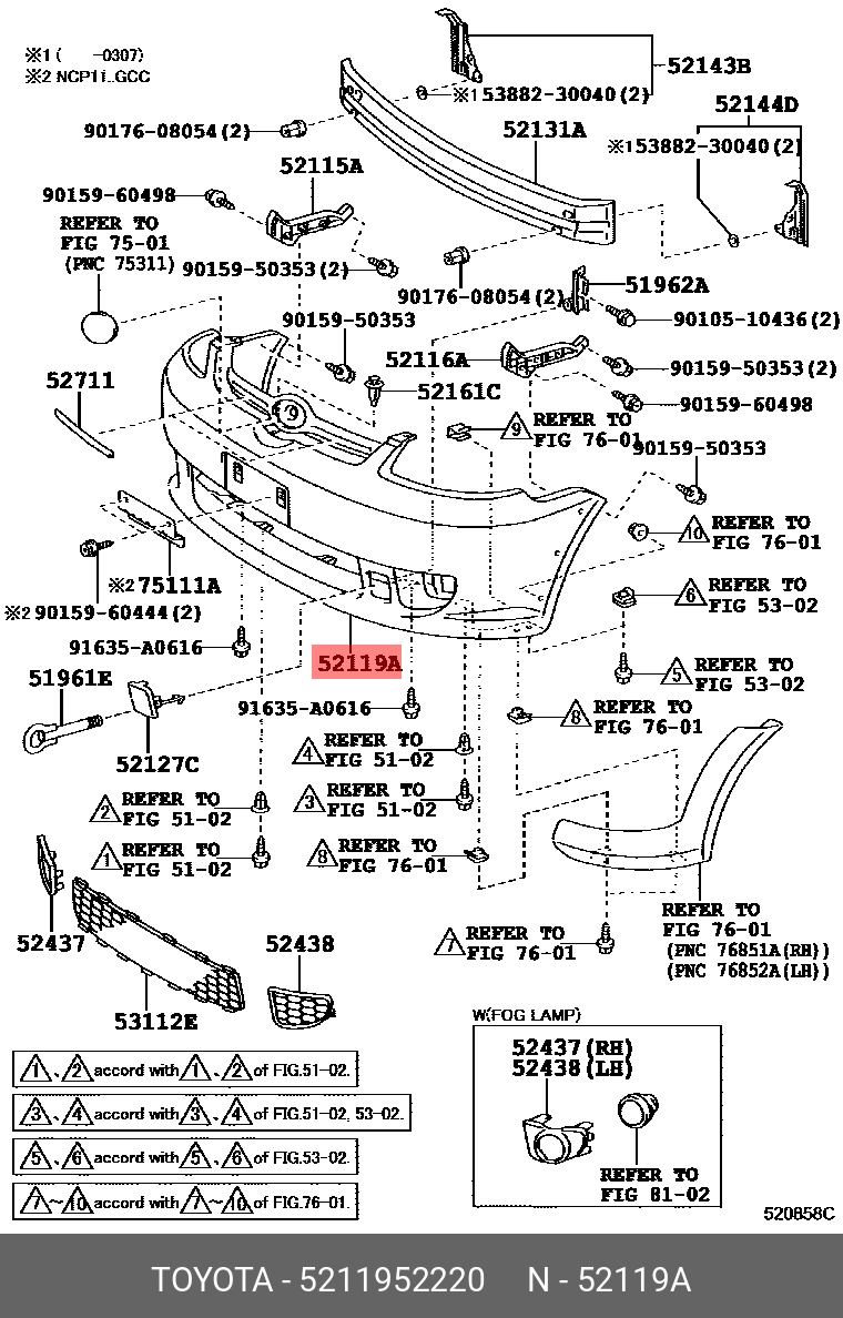 5211952220 TOYOTA БАМПЕР