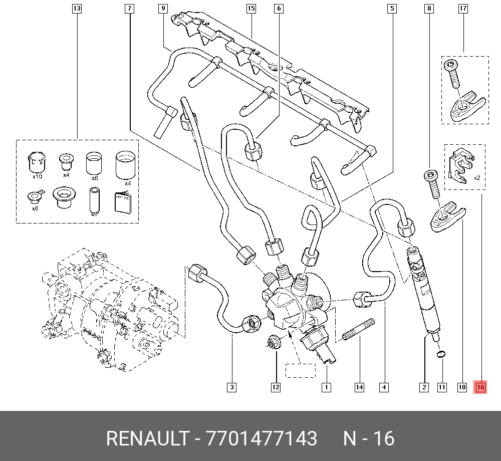 7701477143 RENAULT Кронштейн топливной трубки К9К