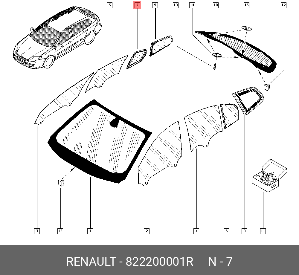822200001R RENAULT Стекло двери задн прав