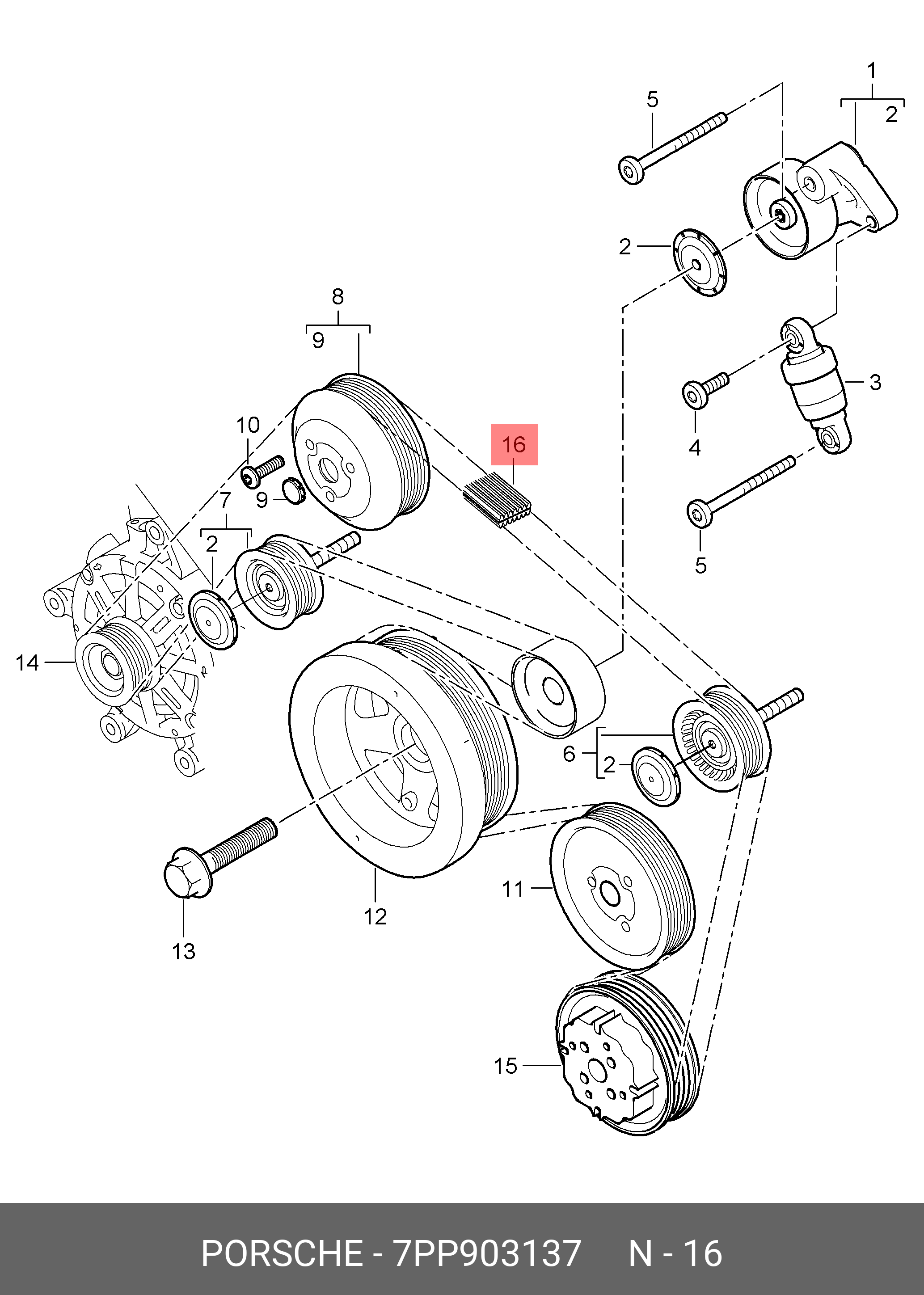 7PP903137 PORSCHE Ремень поликлиновой 7DPK2880