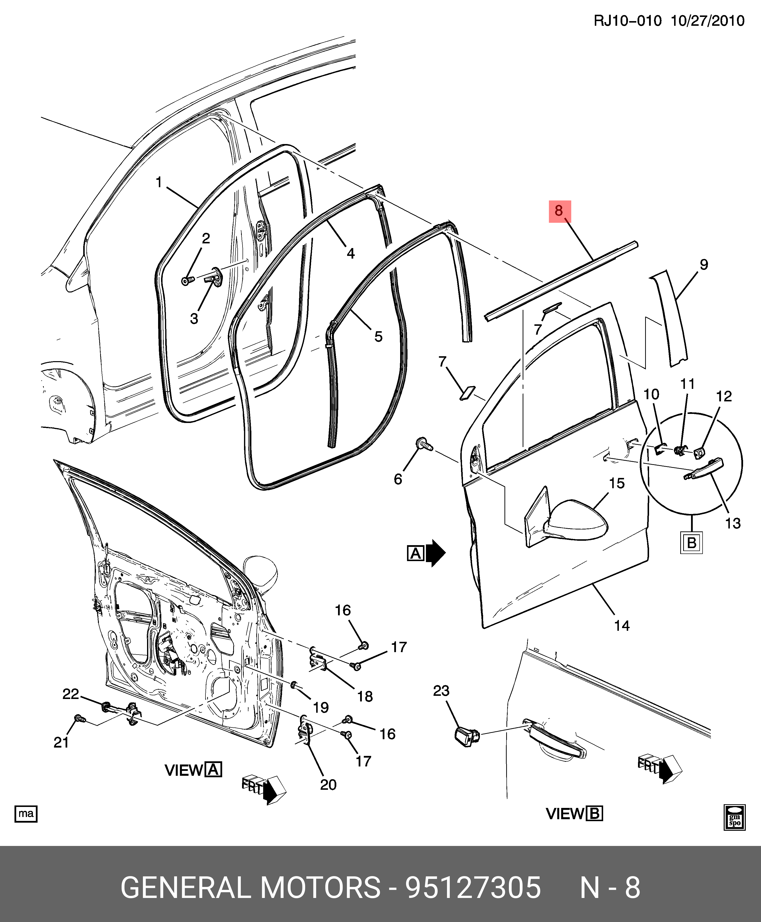 95127305 GENERAL MOTORS УПЛОТНИТЕЛЬ ДВЕРИ