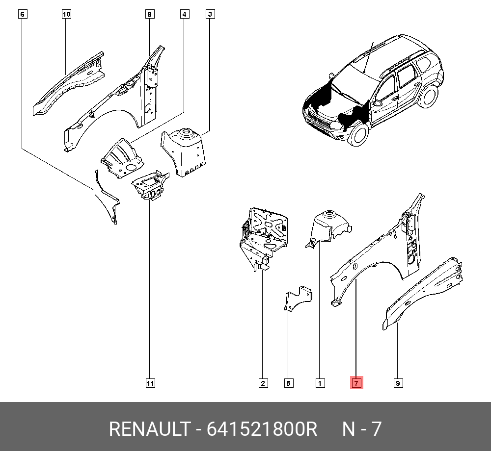 641521800R RENAULT Усилитель крыла пер. лев. (мет.)