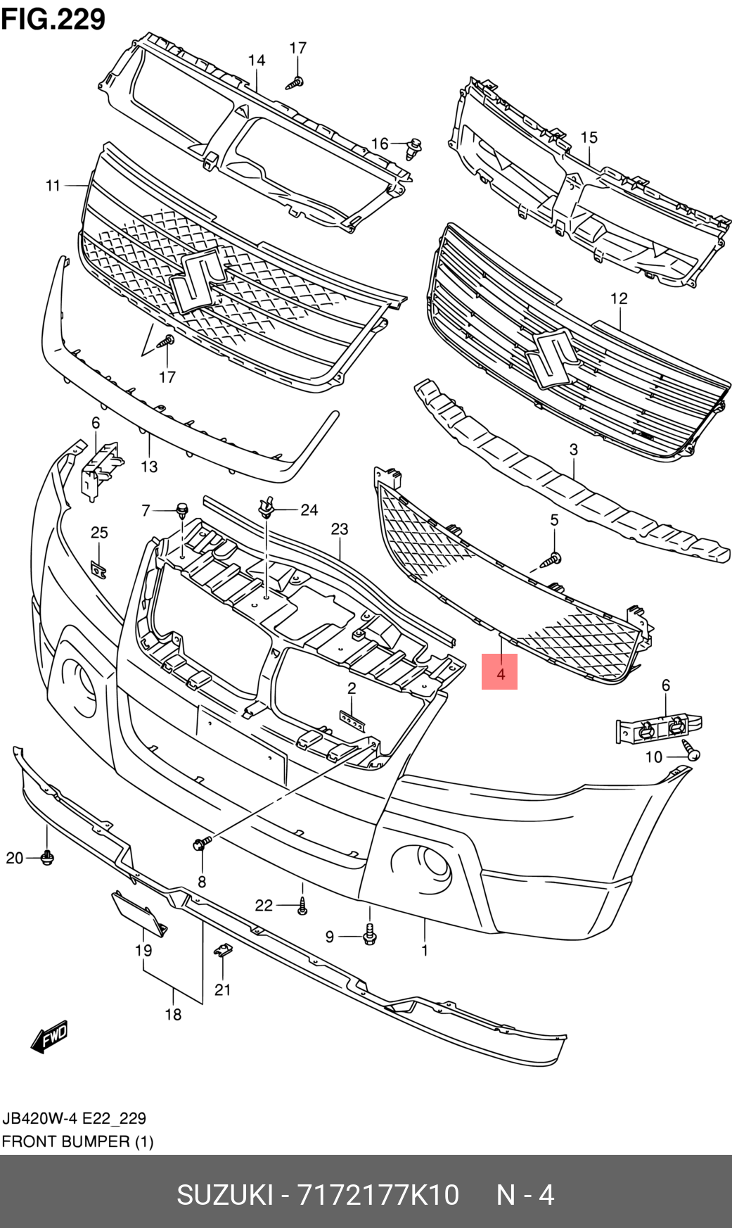 7172177K10 SUZUKI Решетка бампера переднего