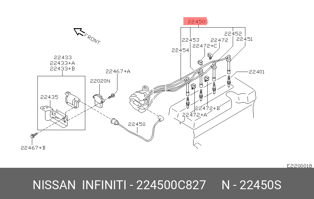 224500C827 NISSAN Комплект проводов зажигания