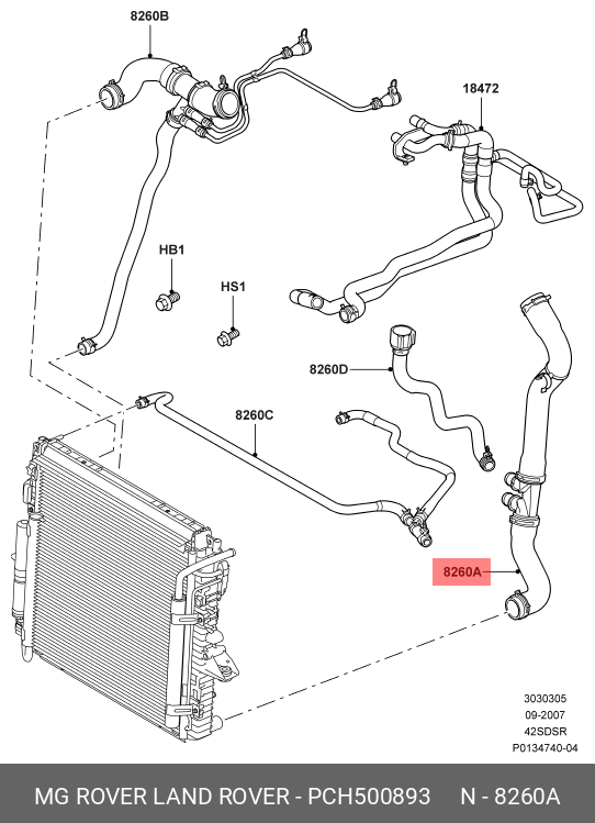 PCH500893 LAND ROVER Шланг радиатора