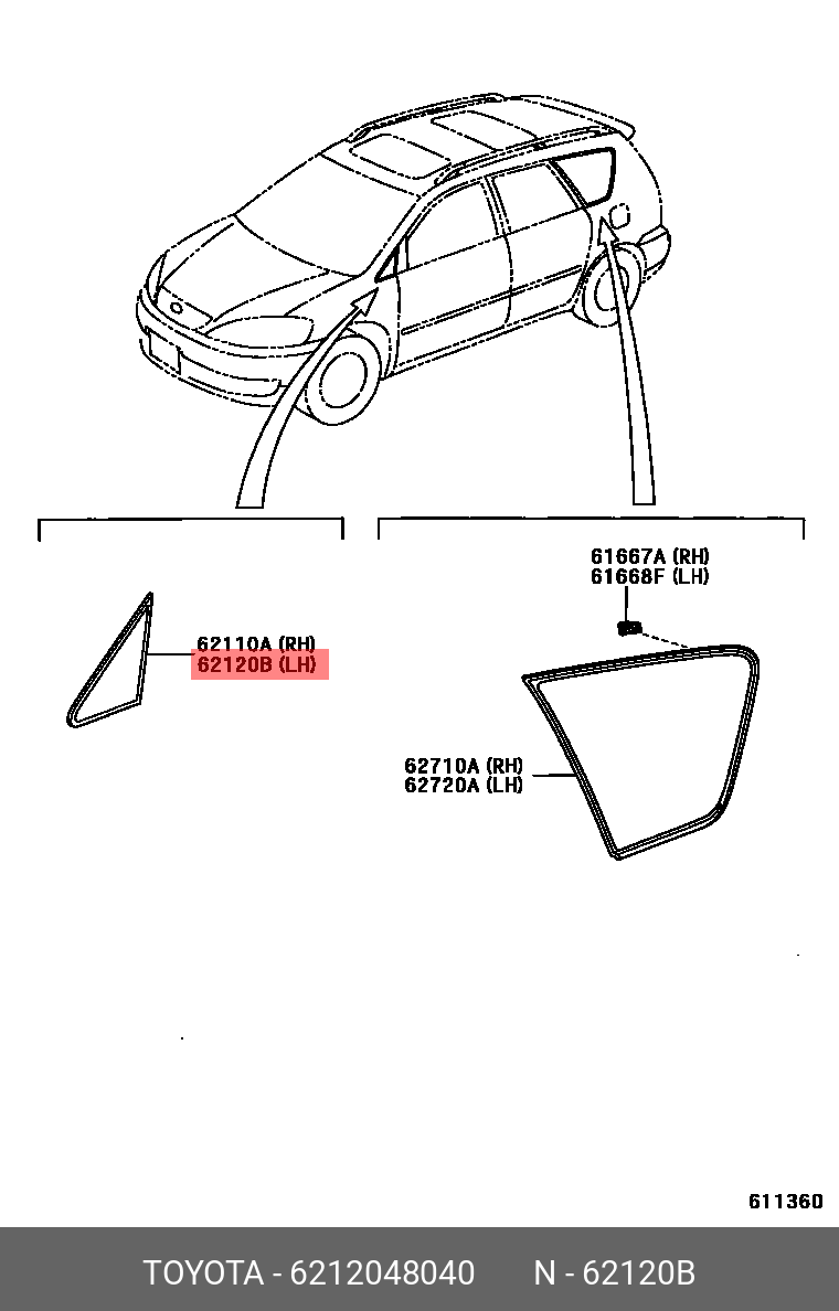 6212048040 TOYOTA Форточка