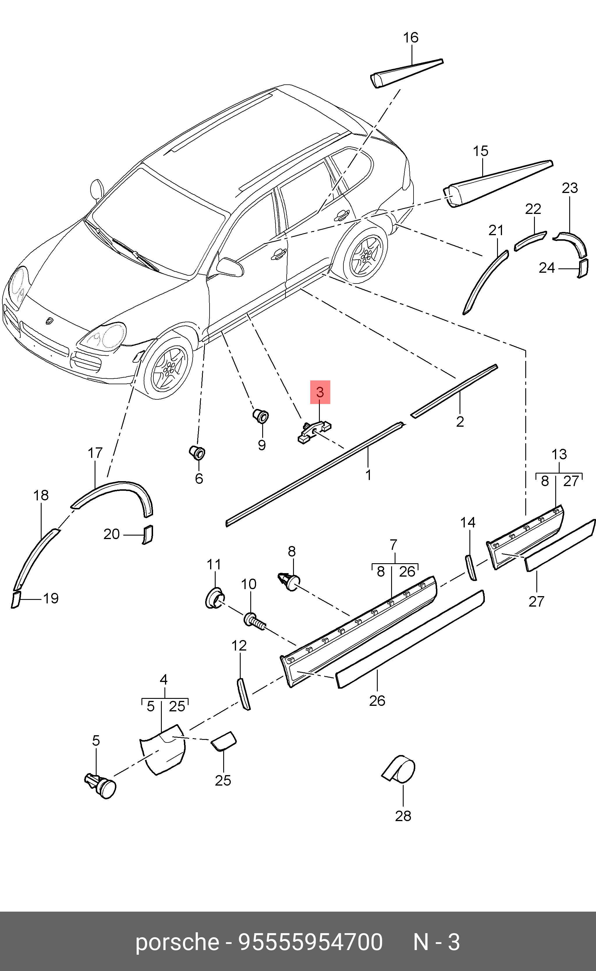 95555954700 PORSCHE Клипса молдинга