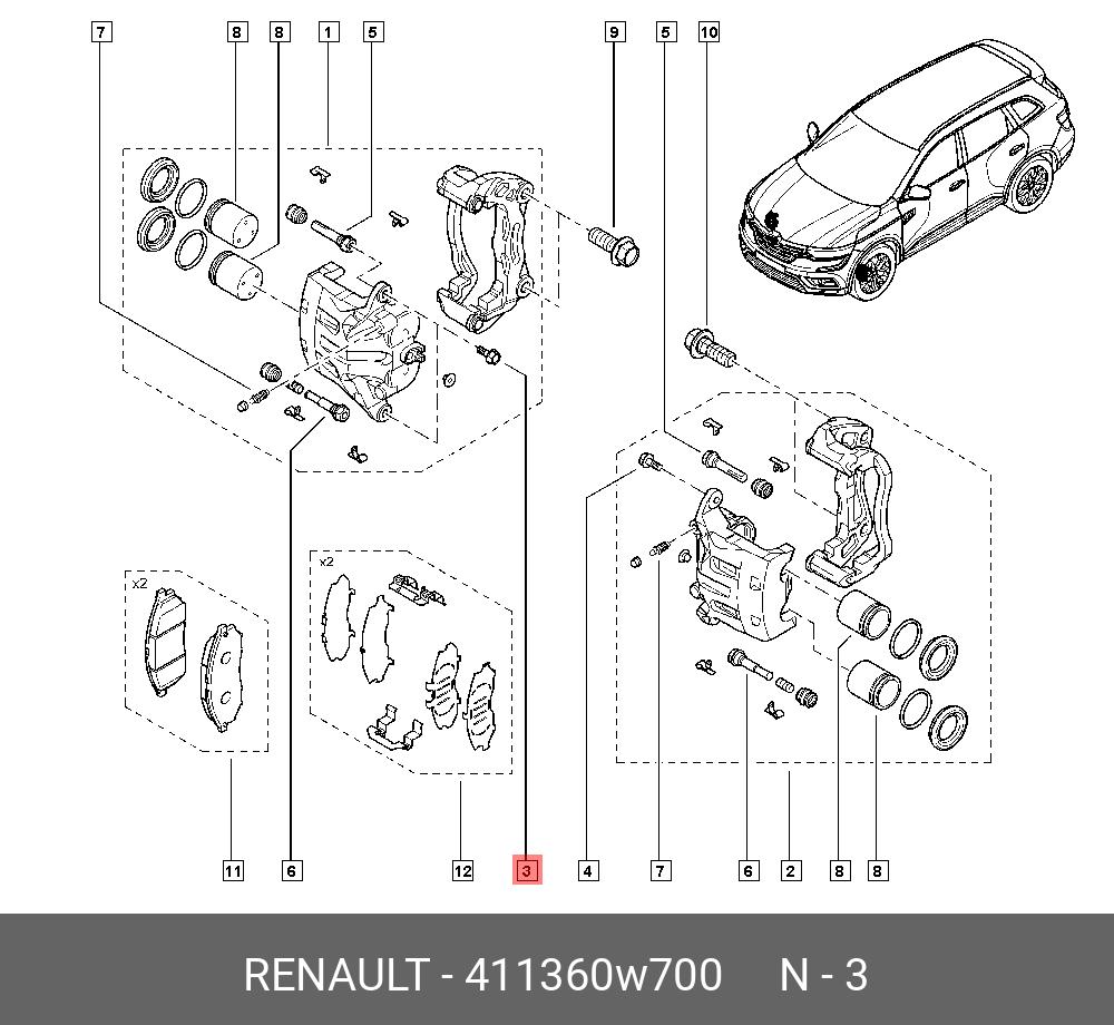 411360W700 RENAULT БОЛТ ПАЛЬЦА СУППОРТА НАПРАВЛЯЮЩЕГО купить в  интернет-магазине AvtoTO