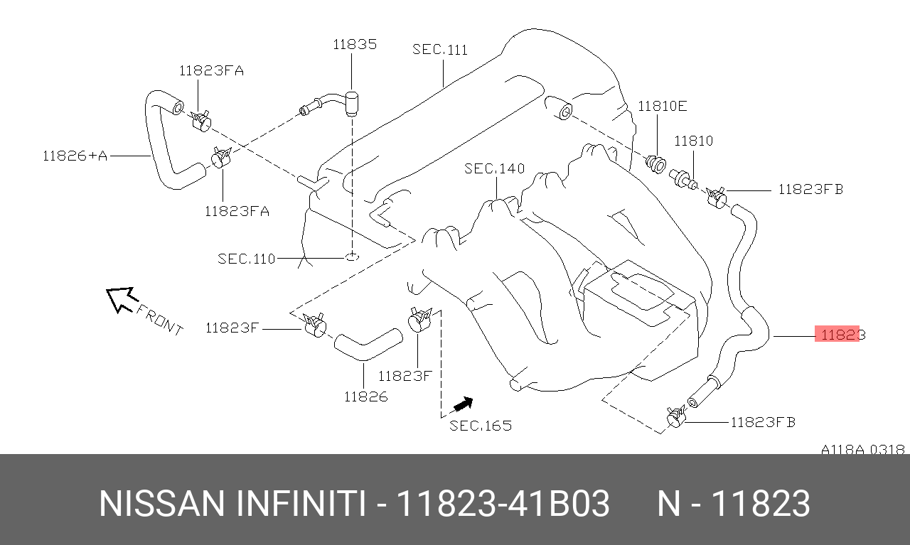 1182341B03 NISSAN Патрубок вентиляции картера