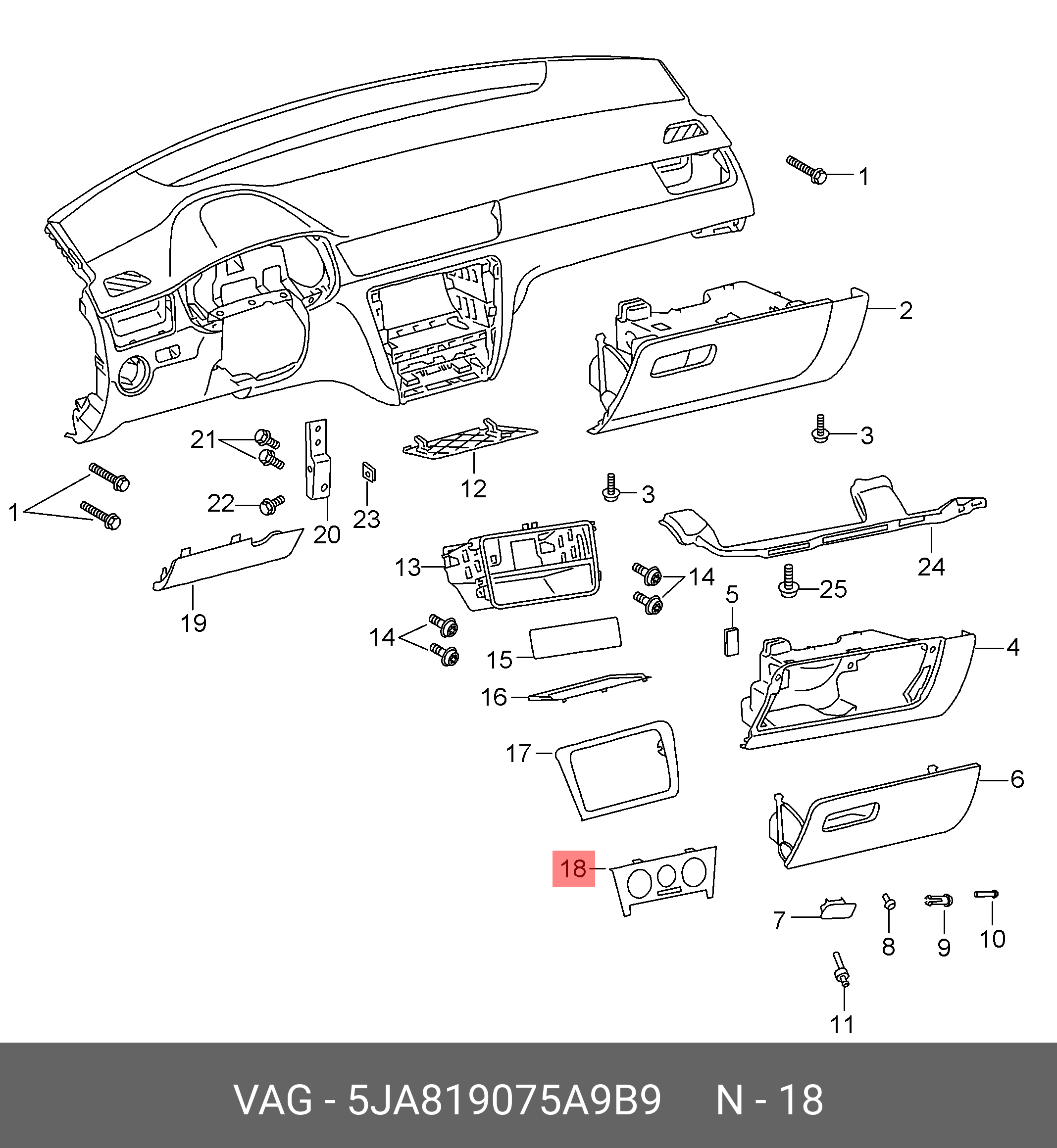 5JA819075A9B9 VAG Накладка для выключателя