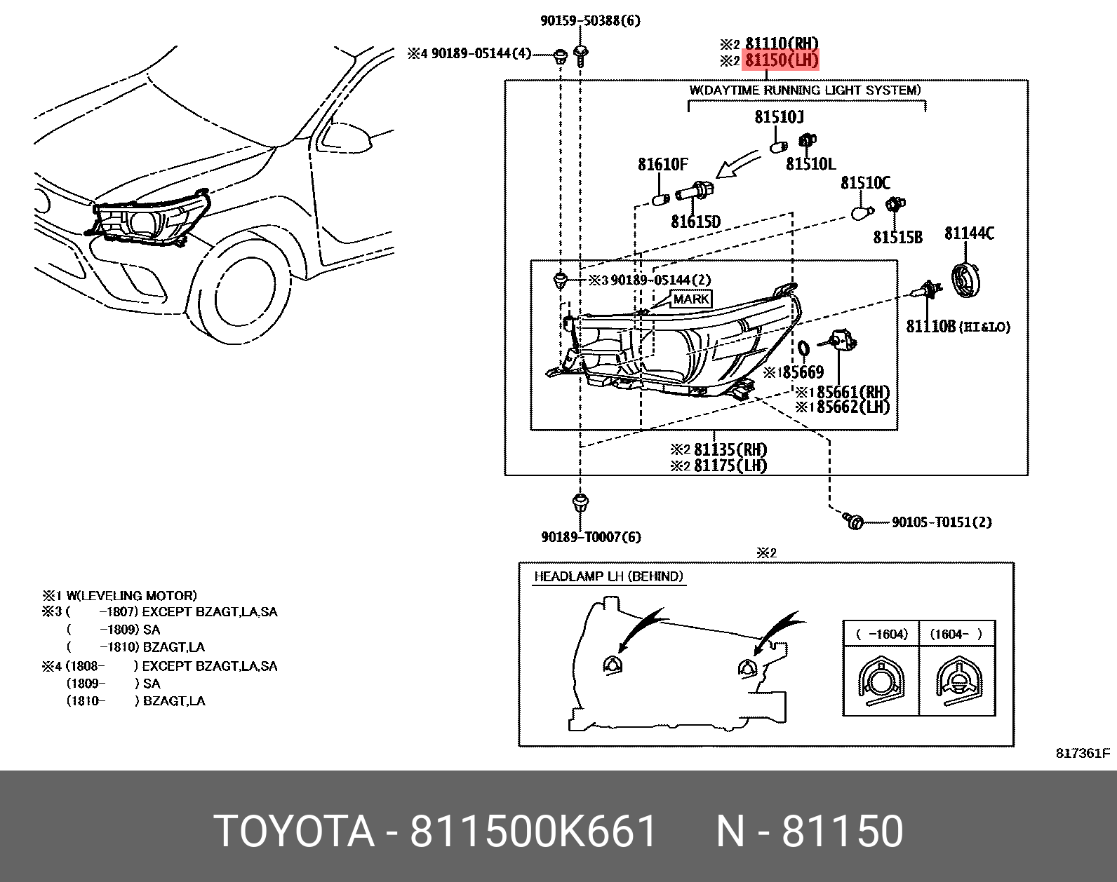 811500K661 TOYOTA Фара головного света