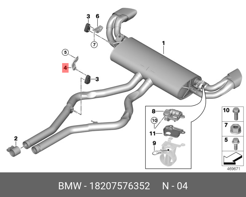 18207576352 BMW Кронштейн дополнит. глушителя П Зд