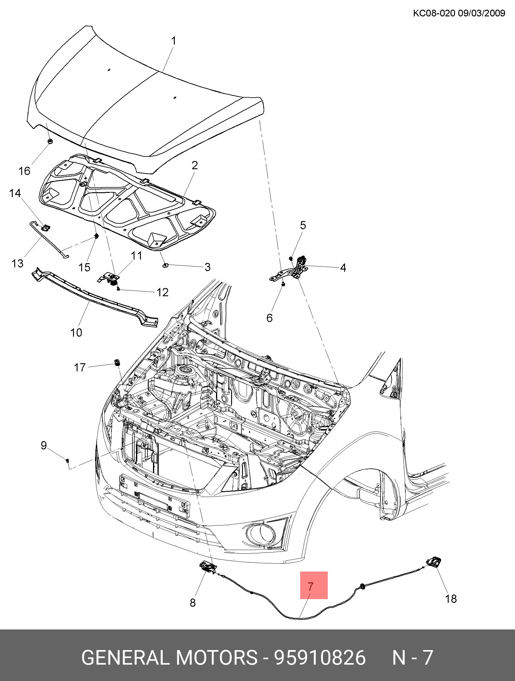 95910826 GENERAL MOTORS ТРОСИК ЗАМКА ДВЕРИ, 2ММ