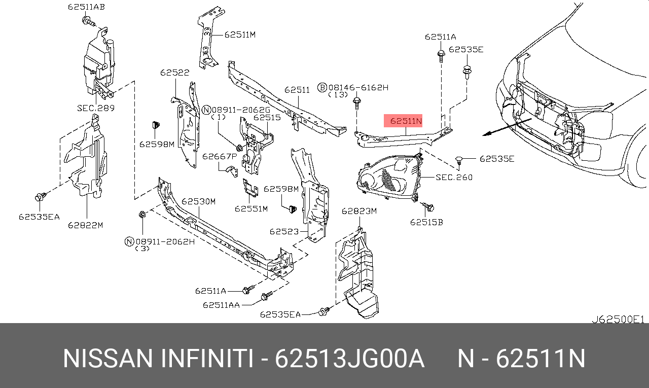62513JG00A NISSAN КРОНШТЕЙН КУЗОВНОЙ