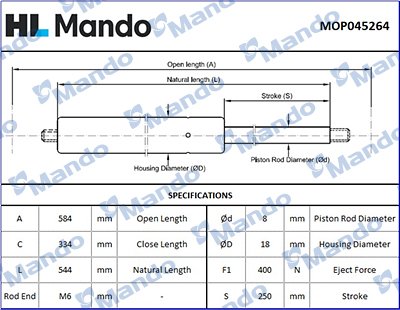 MOP045264 MANDO Амортизатор капота