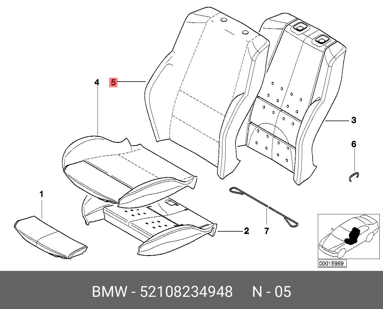 52107263488 BMW Обивка подушки сиденья пов.комф.кожа Купить запчасть