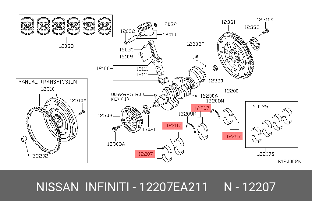 12207EA211 NISSAN ВКЛАДЫШ ШАТУННЫЙ