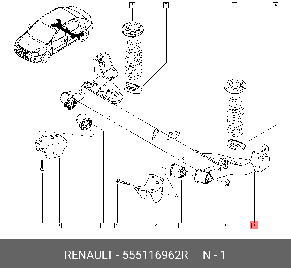 555116962R RENAULT Балка заднего моста RENAULT LOGAN